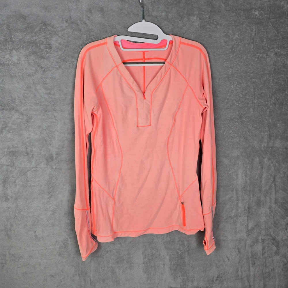 Lululemon Coral Pink Quarter Zip Long Sleeve Athletic Top Thumbholes‎ Women Sz 6